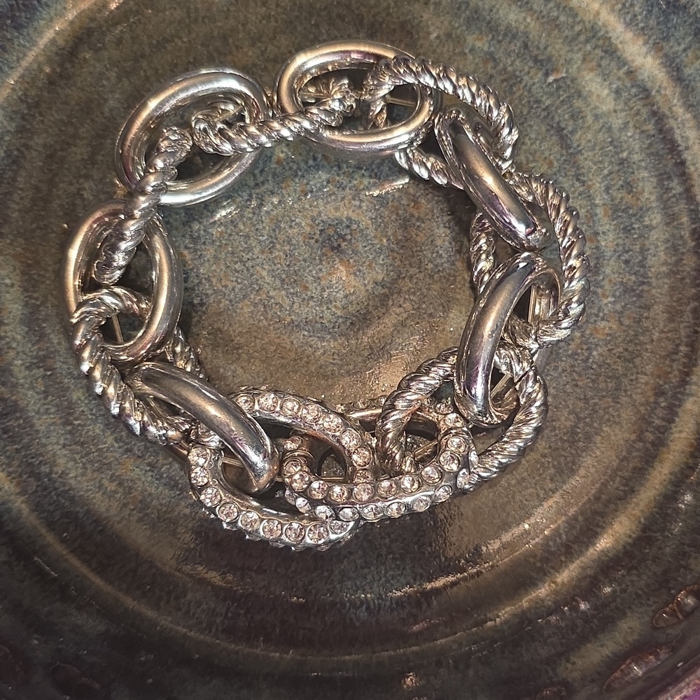 Vintage silver chain link bracelet with cubic zirconium